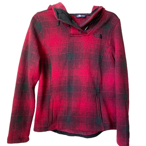 THE NORTH FACE Crescent Rumba Red Ombré Plaid Toggle Hoodie size S - Picture 6 of 10